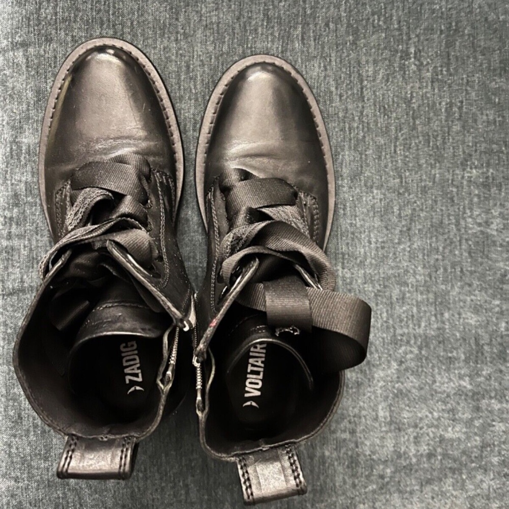ZADIG & VOLTAIRE 37 Laureen Roma Edgy Ankle Boots Women Black Side Zip Leather